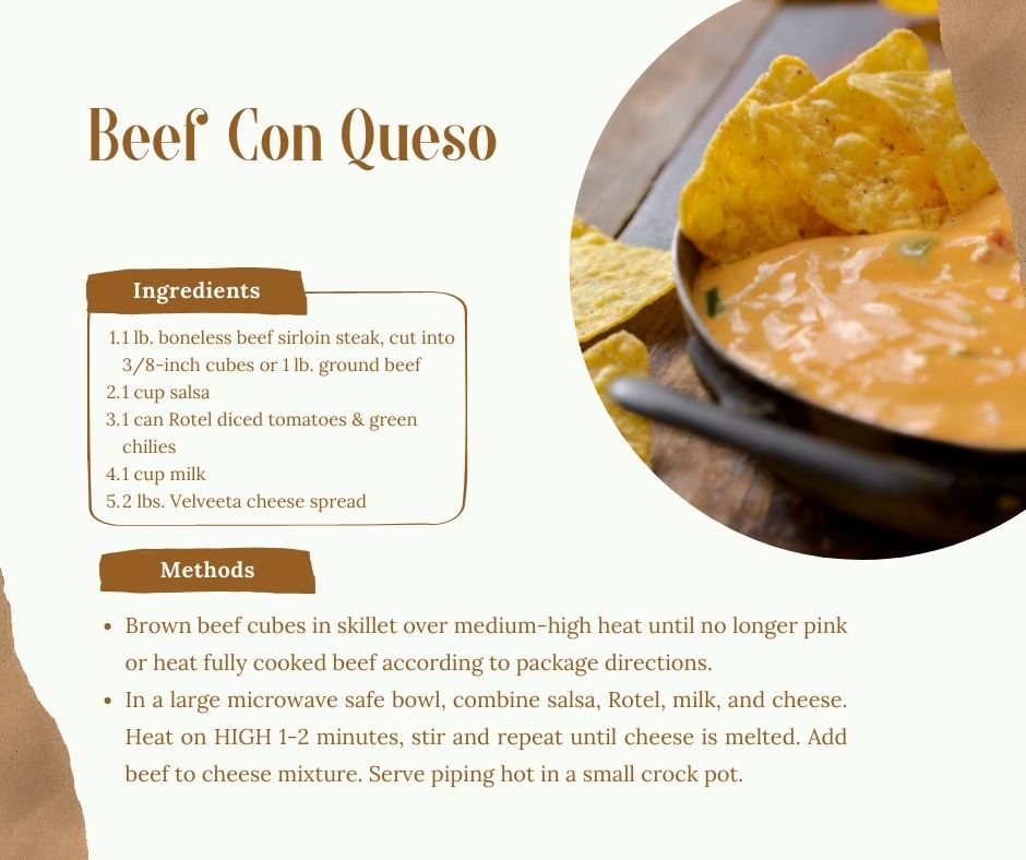 TourTexas1's tweet image. Dip into Deliciousness! 🧀🌮 Get ready to savor every bite of this cheesy, beefy goodness. For the full recipe and more Texas culinary adventures, visit tourtexas.com! #BeefConQueso #TasteTexas #Recipes #Appetizers
