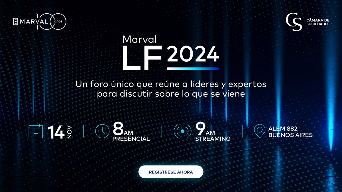⏩¡ La Cámara de Sociedades los invita a participar del Marval Legal Forecast 2024!

• Cuando? 14 de noviembre
👉Presencial I Av. Leandro N. Alem 882,CABA: registrarse aquí: lnkd.in/dG_dEuhu

👉Virtual I Linkedin live: registrarse aquí lnkd.in/gvguudF6