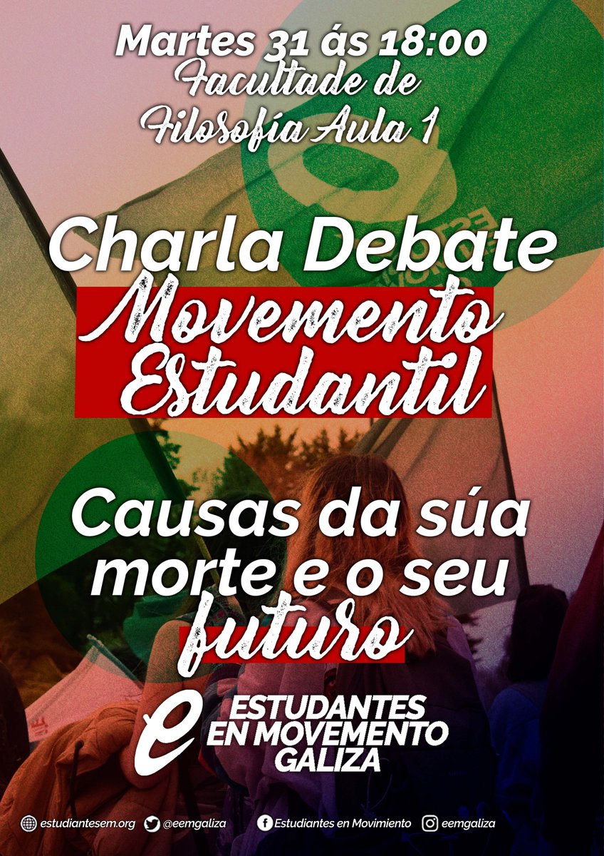 Ante o fracaso do ciclio mobilizador estudantil afrontamos a tarefa colectiva de reflexionar sobre as eivas deste e debatir sobre unha proposta que consiga reactivar a nosa capacidade acción como estudantes obreiras.

Achegádevos este martes 31 á aula 1 de filosofía!