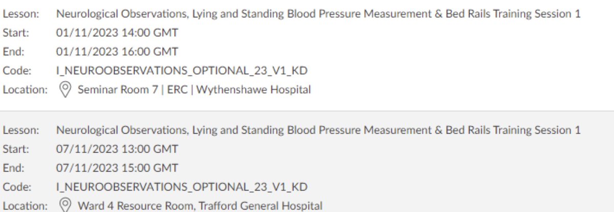 🍁🍁🍁🍁🍁🍁🍁🍁🍁🍁🍁🍁🍁 Upcoming training sessions over the next week, @WythenshaweHosp @TraffordHosp “Stand Up to Falls” covering: 🍁Neurological observations 🍁Lying and standing blood pressure 🍁Bed rails assessments Please book on via Kallidus. Thank you!