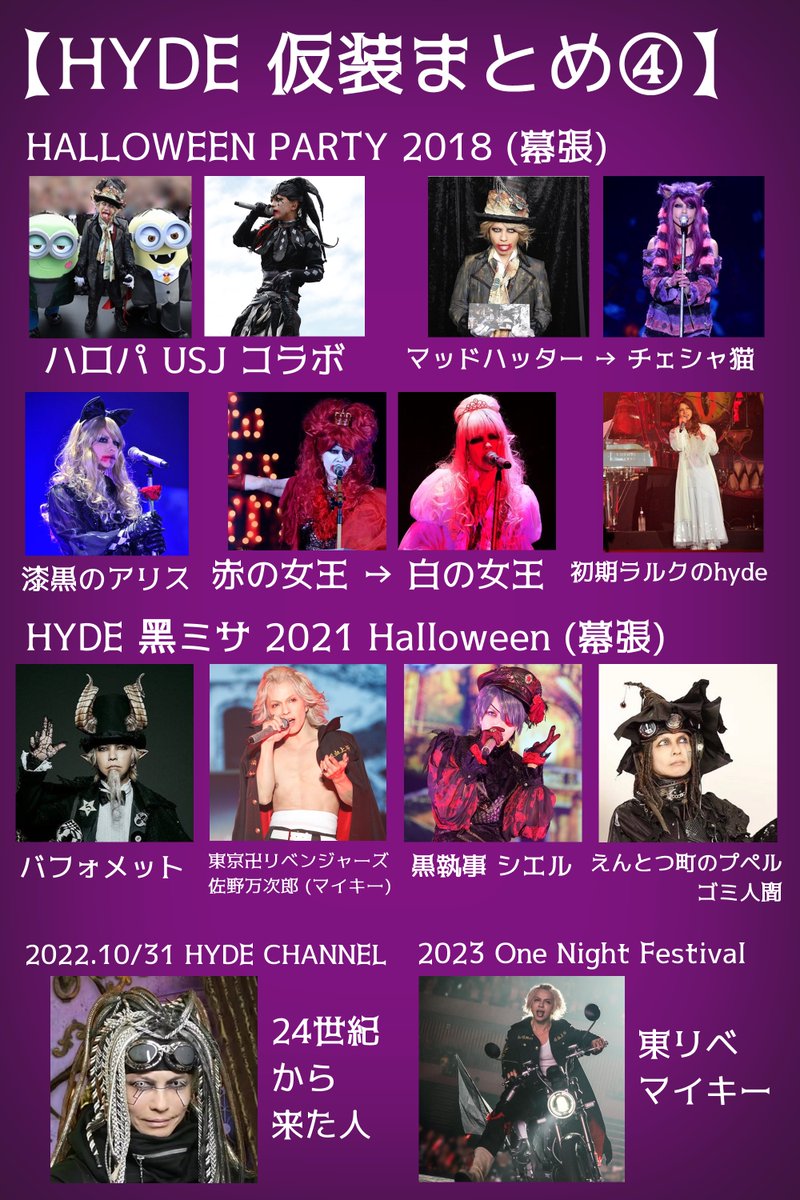 yotayota1020's tweet photo. 【HYDE 仮装まとめ】
ハッピーハロウィン🎃
HYDEさんの仮装まとめました★
どの仮装が好きですか?
#HYDEハロパ #ハロウィン
#HYDE #HALLOWEENPARTY #ハロパ
#HALLOWEENJUNKYORCHESTRA #HJO
#HALLOWEEN #ハロウィンパーティー https://t.co/fOdqig0RKq