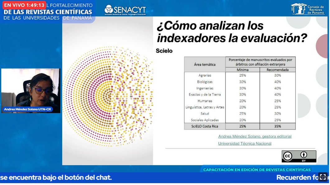Programa de fortalecimiento de revistas científicas de Panamá, financiado por <a href="/senacyt/">Senacyt Panamá</a> organizado por #CRP. Andrea Méndez de Costa Rica nos presenta, Criterios de evaluación de manuscritos en
las revistas científicas <a href="/UTPInvestiga/">UTPInvestigación</a>
