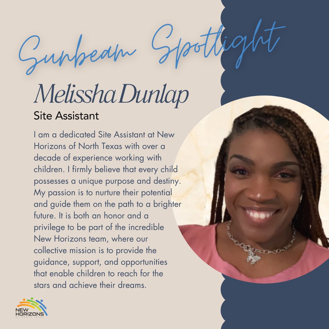 Today we are shining the spotlight on Melissha! A sunbeam shining at New Horizons of NTX with a huge heart to see these precious kids succeed and have bright futures. Thank you for all you do Melissha!

#nonprofit #faithbased #northtexas #atriskyouth #sunbeams #mentorshipmatters