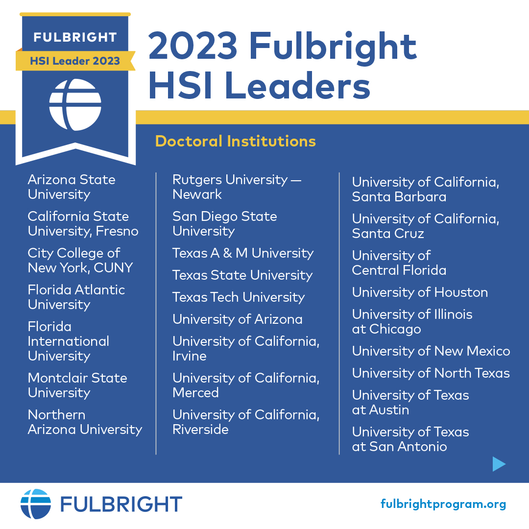 FulbrightPrgrm's tweet image. #Fulbright HSI Leaders cultivate a globally minded campus through their strong engagement with the Fulbright Program.

🔗 Learn more about the HSI Leaders for 2023: bit.ly/3ShMPMB