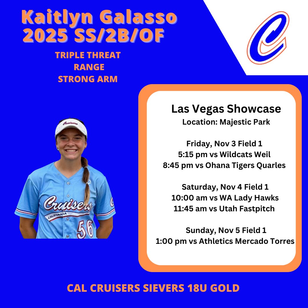 PGF Las Vegas Showcase is next. Come see us @CalCruisers18U this weekend. Schedule ⬇️. Games start on Friday.
