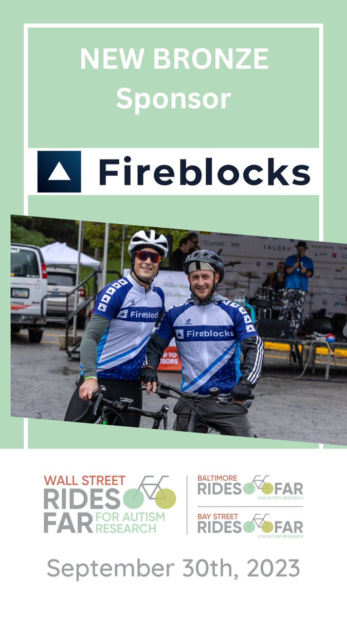 Join us in giving a huge thank you to #RidesFAR bronze sponsor, @FireblocksHQ ! Thank you for joining in the @AutismScienceFd mission to fund autism research that ensures those with autism lead fulfilling lives with dignity. See you in 2024!