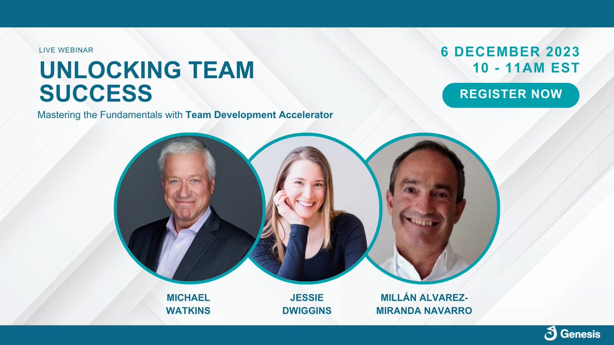 📢 Join us for a #webinar: Unlocking Team Success with <a href="/MichaelDWatkins/">Michael D. Watkins</a> - #Leadership transition expert, Jessie Dwiggins - Wellness pro, #coach, &amp; behavior change expert, and Millán Alvarez-Miranda Navarro - Senior #Strategy Consultant and C-level advisor
hubs.la/Q026-3Ng0