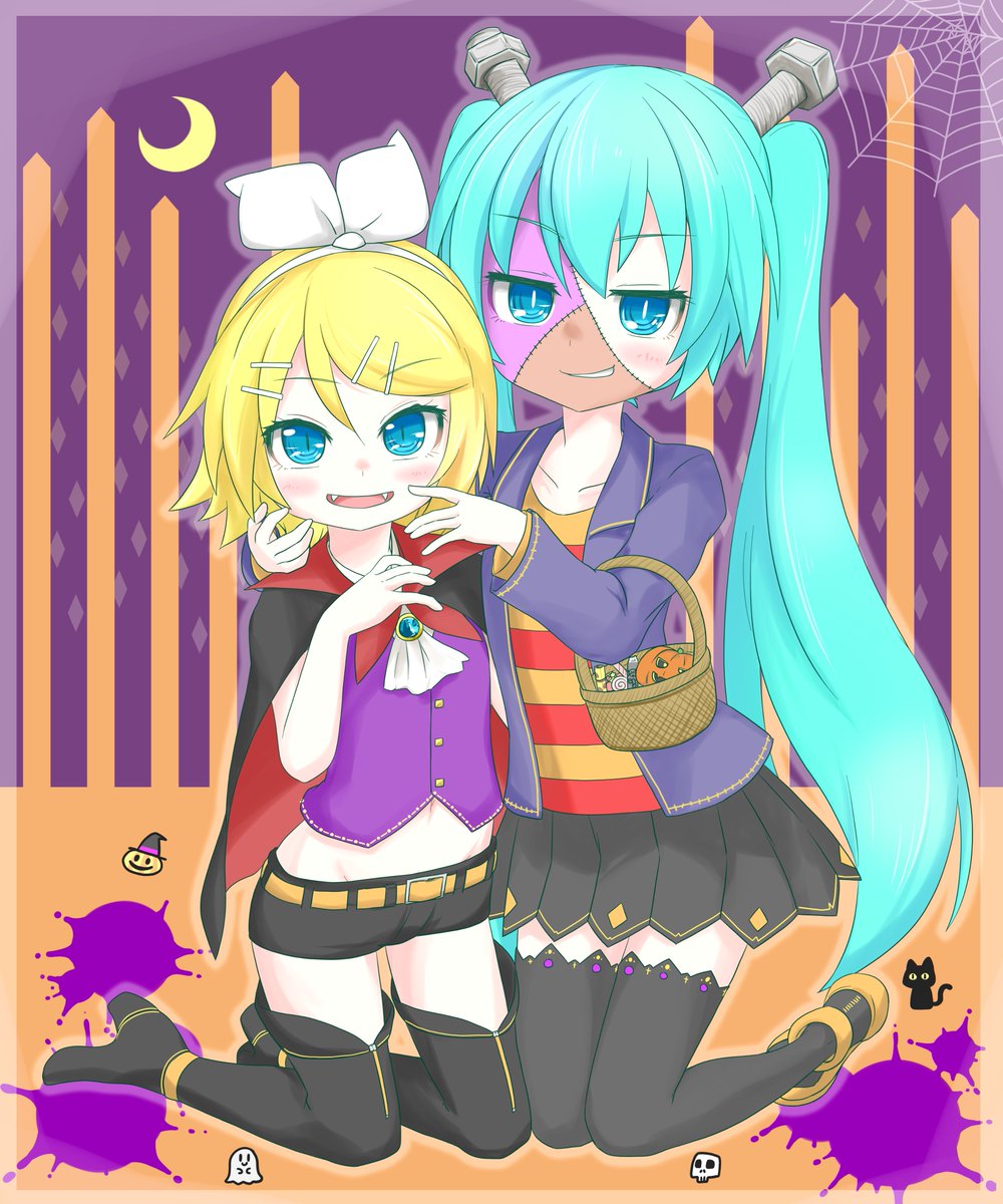初音ミク「ハロウィン ミクチャンリンチャン…  #初音ミク #鏡音リン #ハロウィン #ハ」|はつねネガメのイラスト