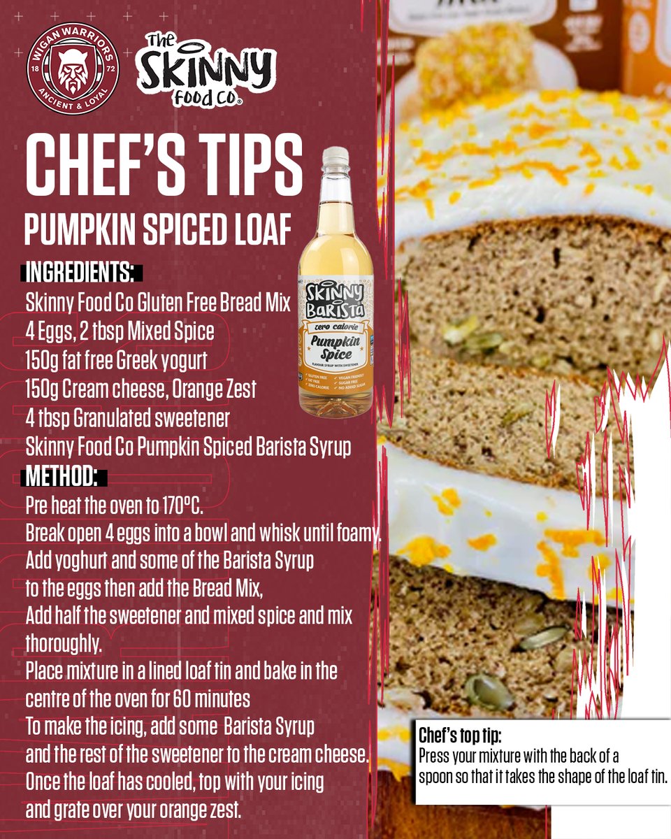 WiganWarriorsRL's tweet image. 👨‍🍳 𝗦𝗸𝗶𝗻𝗻𝘆 𝗙𝗼𝗼𝗱 𝗖𝗼. 𝗖𝗵𝗲𝗳'𝘀 𝗧𝗶𝗽𝘀  

🎃 It wouldn't be spooky season without a bit of pumpkin spice! Check out this week's recipe 👇

#WWRL