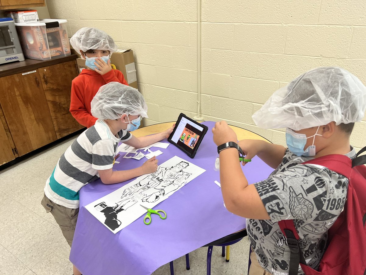 RachN635's tweet photo. 2nd grd Ss showing their knowledge of #nonfiction #textfeatures by doing surgery on #Frankenstein โstitchingโ text feature examples onto his body after listening to the clue videos they scanned from the QR code #ELA #STEM #problemsolving #collaboration @MCSDigital @MooreSchools https://t.co/FaDzJLsX1k