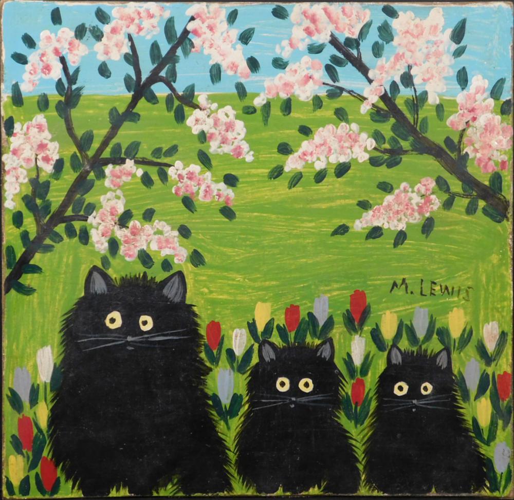 womensart1's tweet image. Canadian folk art artist Maud Lewis, 
Three black cats, 1955 
#WomensArt