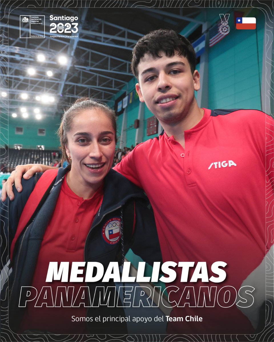 ¡Bronce para Chile 🥉🇨🇱! Paulina Vega y Nicolás Burgos suben al podio de Santiago 2023, un hito que no ocurría para el tenis de mesa de nuestro país desde los Panamericanos de 2003 🇩🇴. Qué gran dobles mixto 🔥 y qué alegría 🥹 ¡A seguir con todo!
#Santiago2023 #ChileCompite