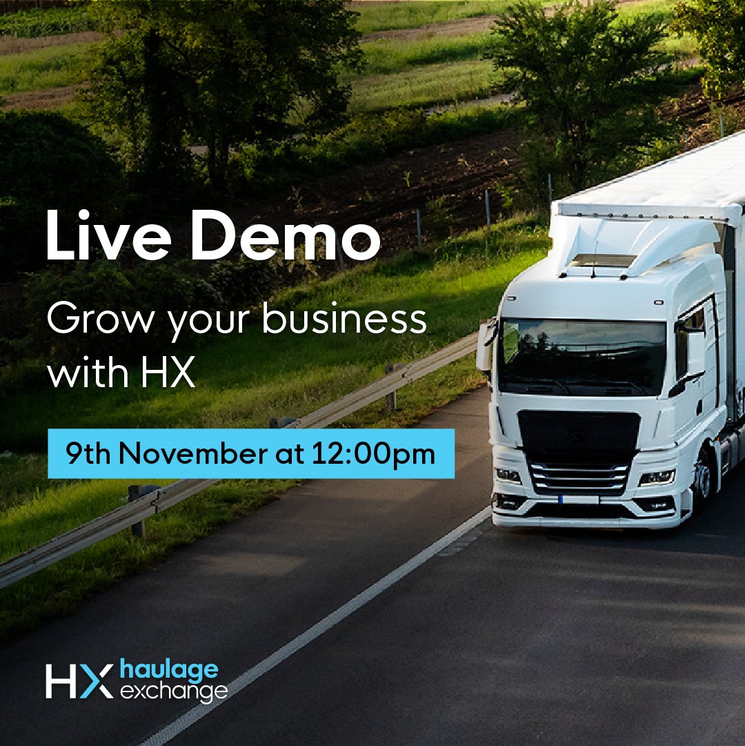 Are you ready to grow your haulage business?

Join us at 12pm on Thursday 9th November for a LIVE demo of Haulage Exchange and discover how we make things easier, faster, and more profitable.

Book your place now: bit.ly/3QF7auh

#haulageexchange #freightexchange
