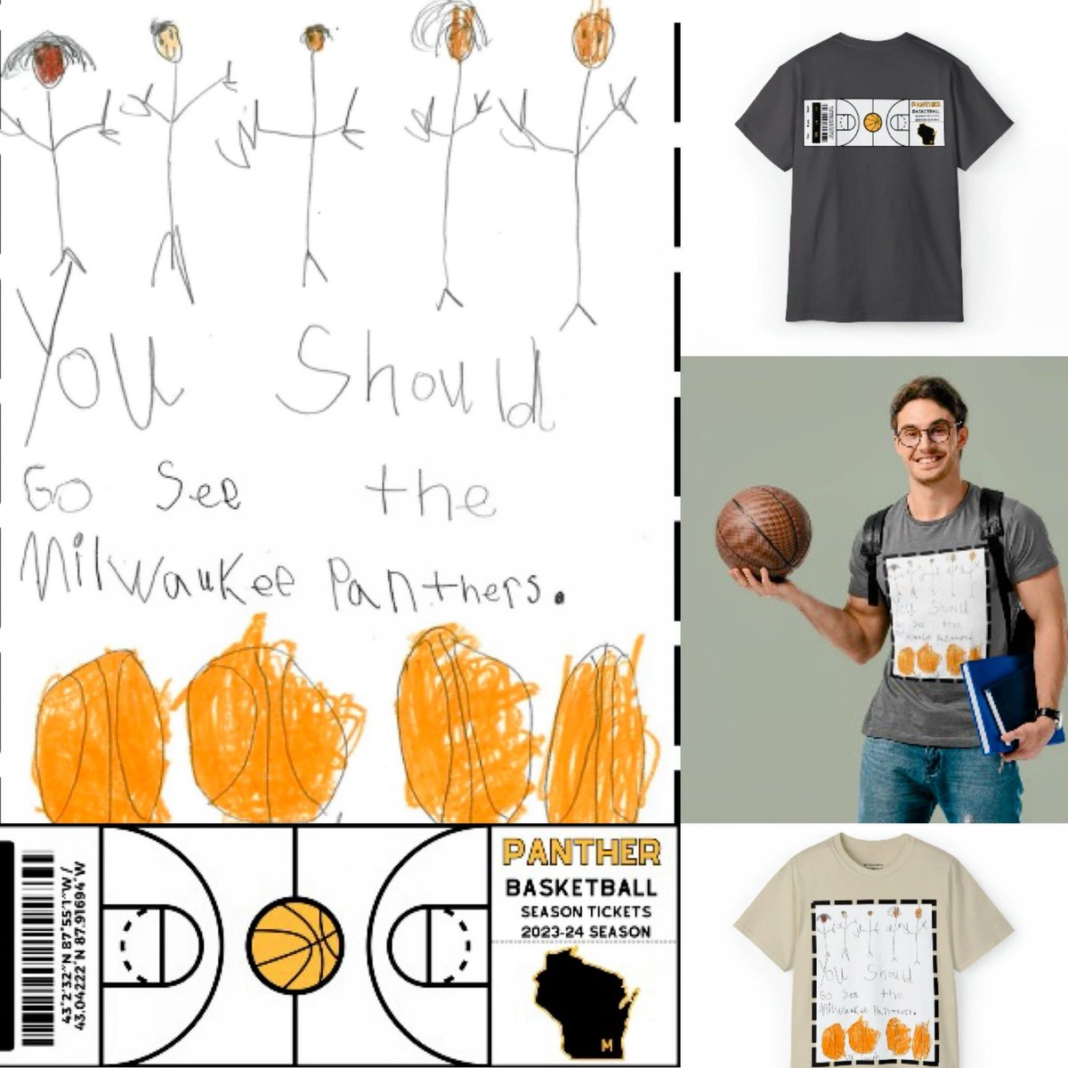 Show your #PantherPride with Gavin's Panther Pride T-Shirt! Designed by the talented young student Gavin, this tee is the ultimate way to display your ❤️ for the Panthers. Follow Gavin’s advice and head to @UWMPantherArena this season! #ForTheMKE #mkebasketball #InBartWeTrust