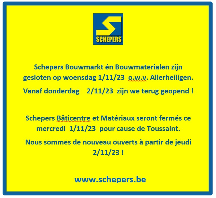 SchepersBouwmar's tweet photo. Opgelet, woensdag 1/11 zijn we gesloten o.w.v. #Allerheiligen #bouwhandel #bouwmaterialen #bouw https://t.co/0byStGZX93
