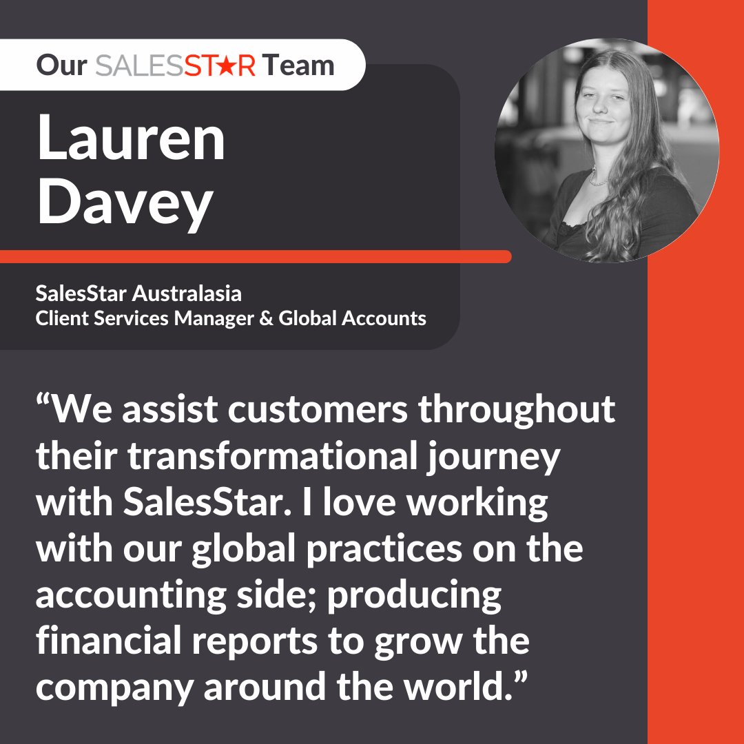 𝐌𝐞𝐞𝐭 𝐭𝐡𝐞 𝐓𝐞𝐚𝐦! 🔎 Lauren Davey

Lauren is a key member of our global team and works with our clients to help their transformation with SalesStar.

#meettheteam #accounts #clientservices
