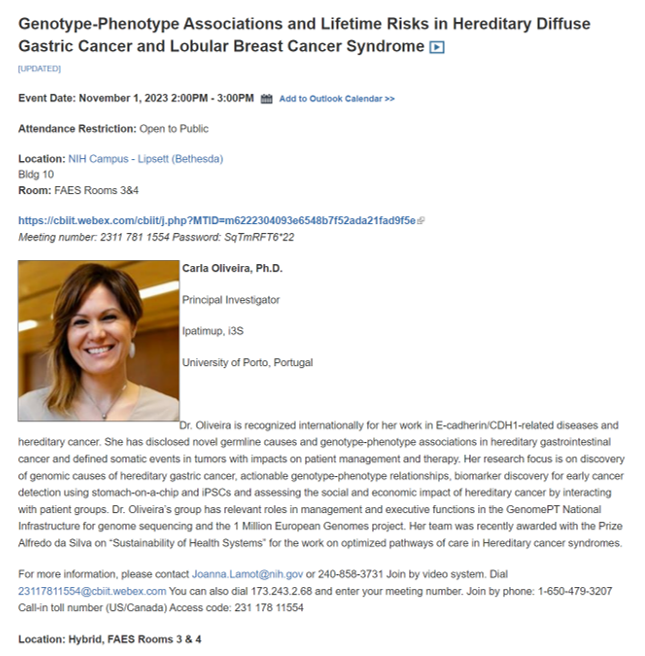 Join us Wednesday, November 1st at 2PM. #HereditaryCancer #CDH1 #HDGC @NCIResearchCtr