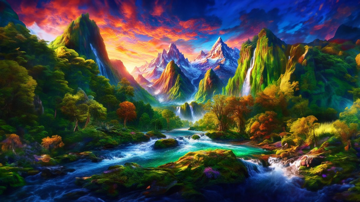 Step into a dreamy realm where lush forests, towering mountains, and cascading rivers merge in surreal harmony. 🌲🏔️✨ Digital art transports us to this enchanted wilderness. #DigitalArt #SurrealLandscape #NatureMagic #OtterFlyerArt