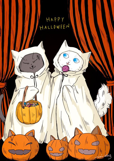 「cat jack-o'-lantern」 illustration images(Latest)