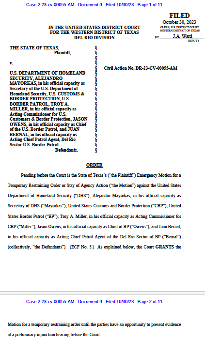 robhenneke's tweet photo. 🚨🚨 BREAKING NEWS - Federal judge issues emergency Temporary Restraining Order against #BidenAdministration prohibiting @DHSgov @CBP from "disassembling, degrading, tampering with" #Texas concertina wire barriers. 

@TPPF is co-counsel with @TXAG on behalf of the State of Texas https://t.co/SD6Zp1cvCh
