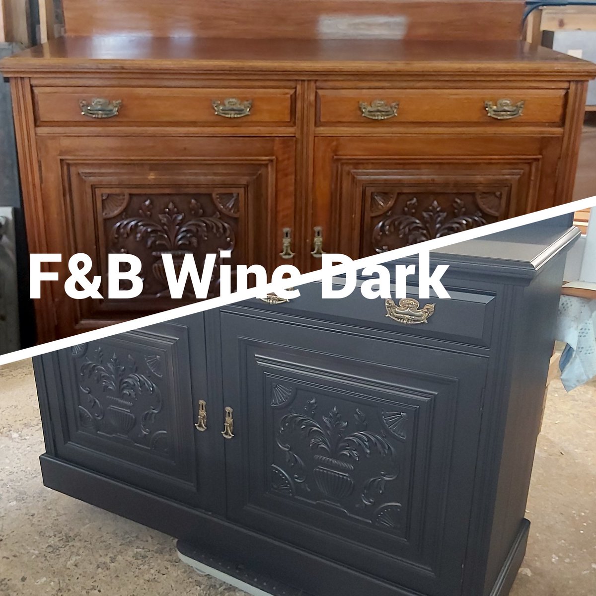 Going over to the dark side🎃🐈‍⬛💀  #furnitureshop #aworldofold #paintedfurniture #farrowandball #winedark