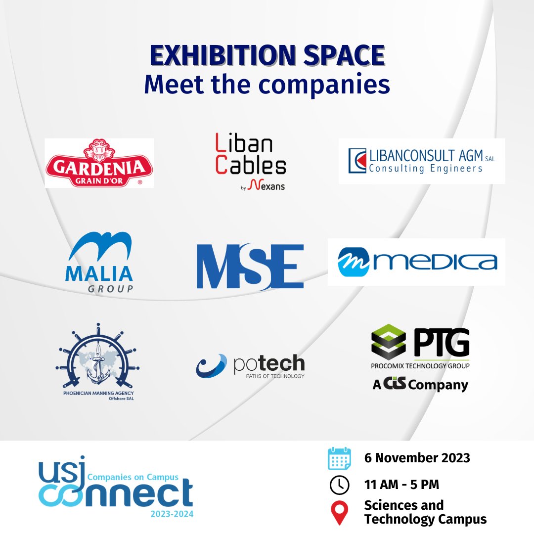 USJCareer's tweet photo. We’re glad to announce that 40+ companies will participate in our upcoming job fair at the Sciences and Technology Campus! USJ students and Alumni, this is your chance to meet with potential employers and expand your professional network.
📷 Register : https://t.co/Iq6126vN4x https://t.co/GkMQiHodwF