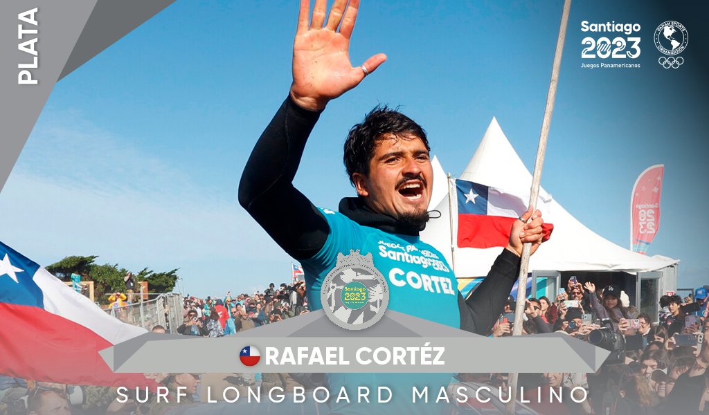 santiago2023's tweet photo. #DÍA10 🏄🏻‍♂️🥈🤩¡PLATA PARA CHILE!

El pichilemino Rafael Cortéz logró una importante medalla de plata para el Team Chile en el surf longboard en Punta de Lobos.  

¡Felicitaciones y gracias por tu entrega Rafa! 👊🏻