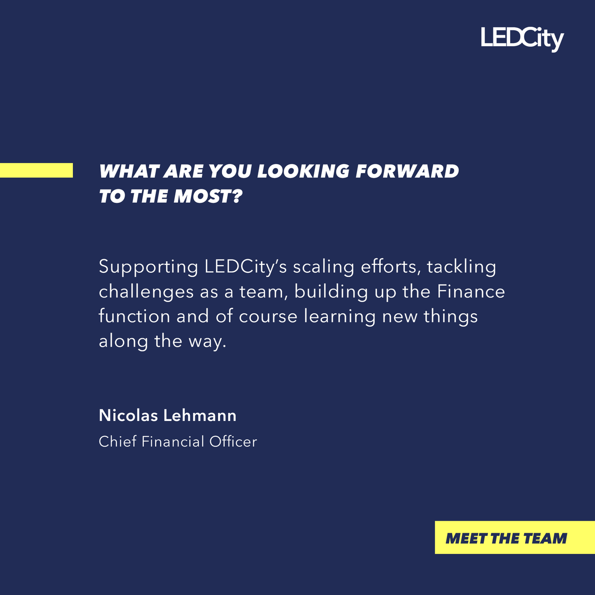 LEDCity_io's tweet photo. Meet our new #CFO, Nicolas Lehmann 🎉
In August, our team gained a #finance expert who is excited to help #LEDCity grow and #scale successfully through his passion for the 'dynamic interplay between financial data and strategic decisions that drive a company forward.' https://t.co/szAjjJqInQ