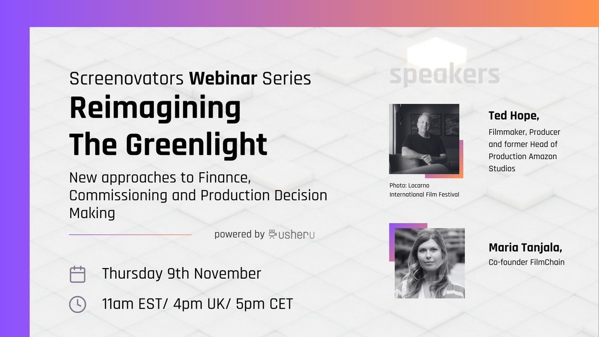 Tune into an insightful conversation on business intelligence in film production between our co-founder Maria and former Head of Amazon Studios Ted Hope. Register here - us06web.zoom.us/webinar/regist… 
#Screenovators #ScreenovatorsWebinar #WebinarSeries #FilmFestivals