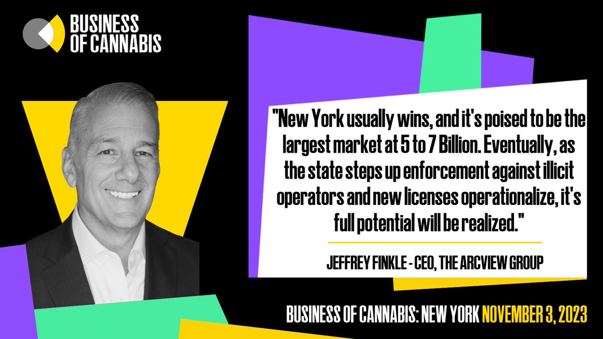 Here's what Jeffrey Finkle, CEO of The Arcview Group had to say about the New York cannabis industry. @jfinkle. @arcviewgroup Join us in exploring this new market, in identifying key trends, making crucial connections & sharing ideas. Tickets: eu1.hubs.ly/H05--Mc0 #BofCNY