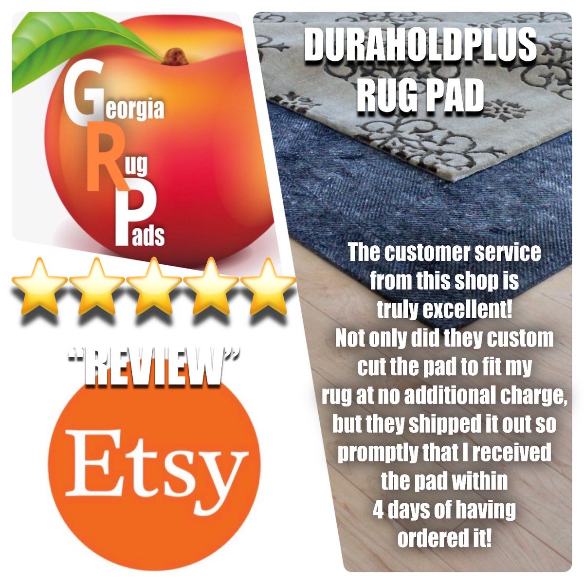 PadsRug's tweet photo. One more very happy customer with the best rug pads for hard floors made in America.

A new 5 Star review at Etsy for our company.

https://t.co/aYfV43KnMh https://t.co/lkbJWwnDun