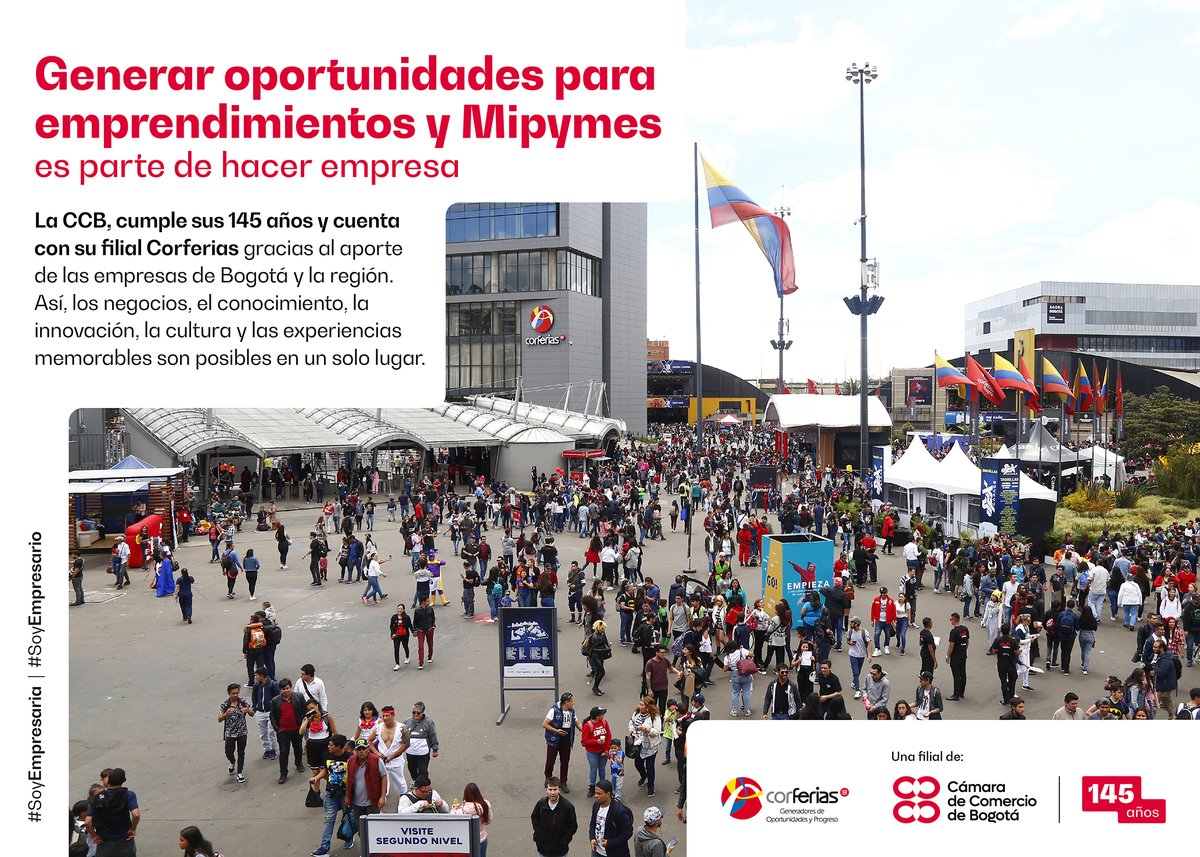 CorferiasBogota's tweet photo. #CCB145 | La generación de oportunidades para emprendimientos y Mipymes es parte de hacer empresa.

Nos llena de orgullo ser parte de la @camaracomerbog. https://t.co/vUAbkGgQtr