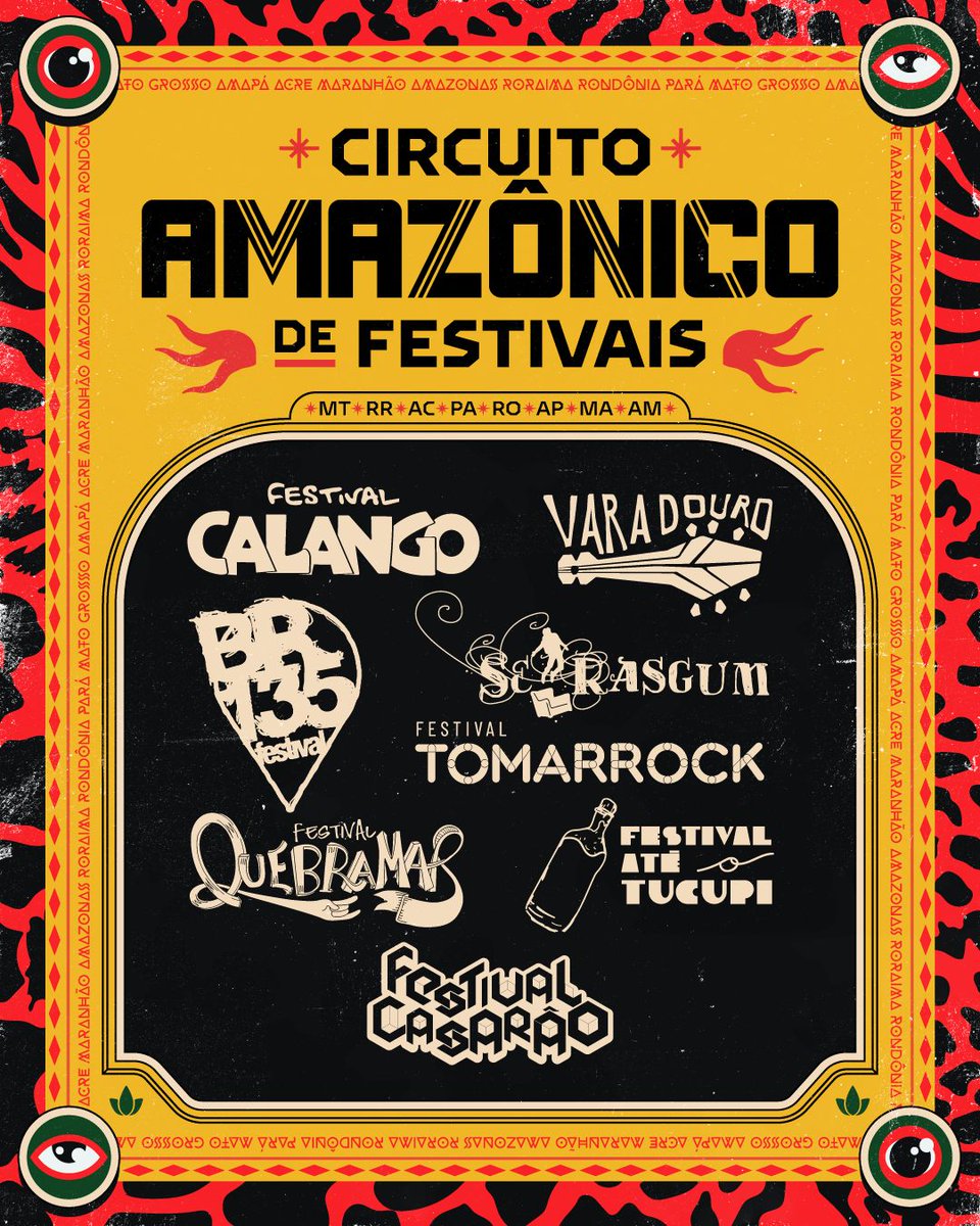 jnflesch's tweet photo. Circuito Amazônico de Festivais será lançado no dia 16 de novembro. Vai reunir 8 festivais:

Viradouro (Rio Branco - AC)
Quebramar (Macapá - AP)
Calango (Cuiabá - MT)
Se Rasgum (Belém - PA) 
Até Tucupi (Manaus - AM)
Casarão (Porto Velho - RO)
Tomarrock (Boa Vista - RR)
BR 135 (São Luís - MA)