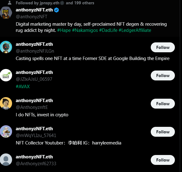 anthonyzNFT's tweet photo. It seems I have some impasters here on @X
Word to the wise, do NOT follow any of these other accounts. I've already reported & blocked them all since seeing this.
So lame.
#Imposters #ReportThem #FakeProfiles #OnlyOneMe #CantDuplicate #Lame https://t.co/ixHcAQBJ3T