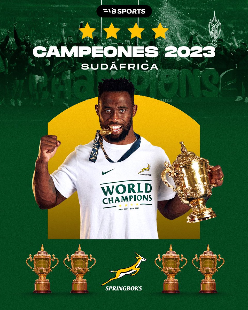 LOS MÁXIMOS GANADORES DE LA HISTORIA 🇿🇦

Se acabó #Francia2023 y desde VB Sports fuimos testigos de la cuarta consagración de los <a href="/springboks/">Springboks</a>. 🏆

Estamos muy felices de todo lo que vivimos estas últimas semanas en la #RWC2023 🏉😍