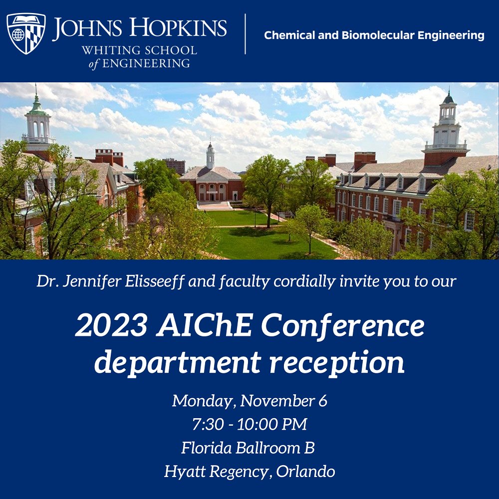 Johns Hopkins ChemBE (@jhu_chembe) on Twitter photo Come say hello, we'd love to see you at the <a href="/ChEnected/">American Institute of Chemical Engineers (AIChE)</a> 2023 annual meeting! Come say hello, we'd love to see you at the <a href="/ChEnected/">American Institute of Chemical Engineers (AIChE)</a> 2023 annual meeting!