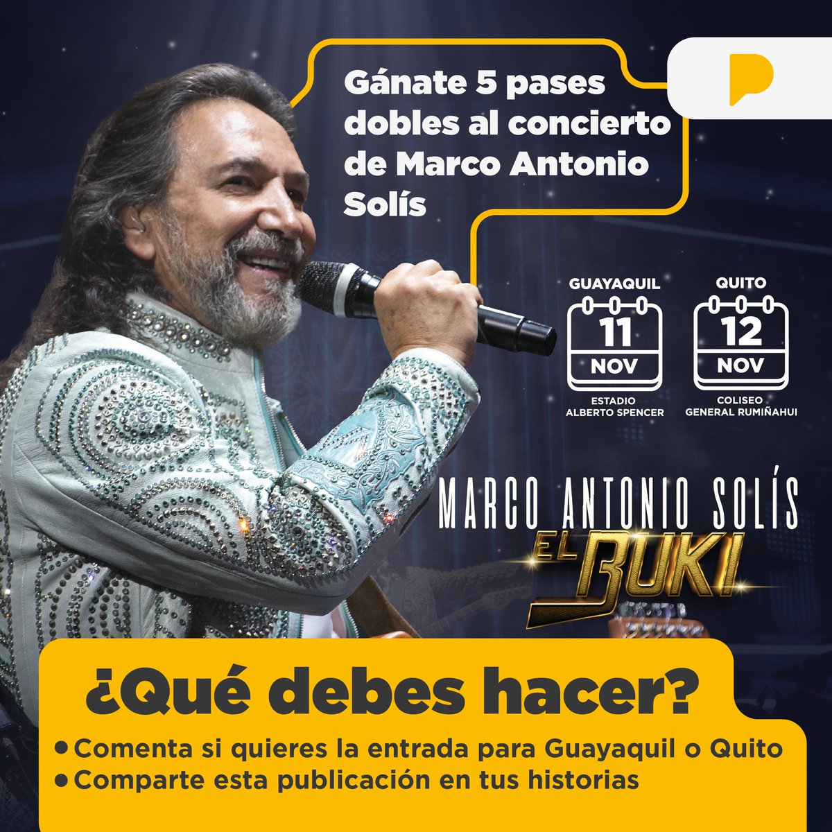 "No dejes que la 'Tristeza' te alcance, participa en nuestro sorteo para ganar entradas al concierto de <a href="/MarcoASolis/">Marco Antonio Solís</a>. ¡Haz que tu día sea 'Más Que Tu Amigo' y únete a la fiesta con 'El Buki' en vivo. ¡Tu oportunidad de brillar está aquí! 🌟🎤🎉" #GoldStarevents