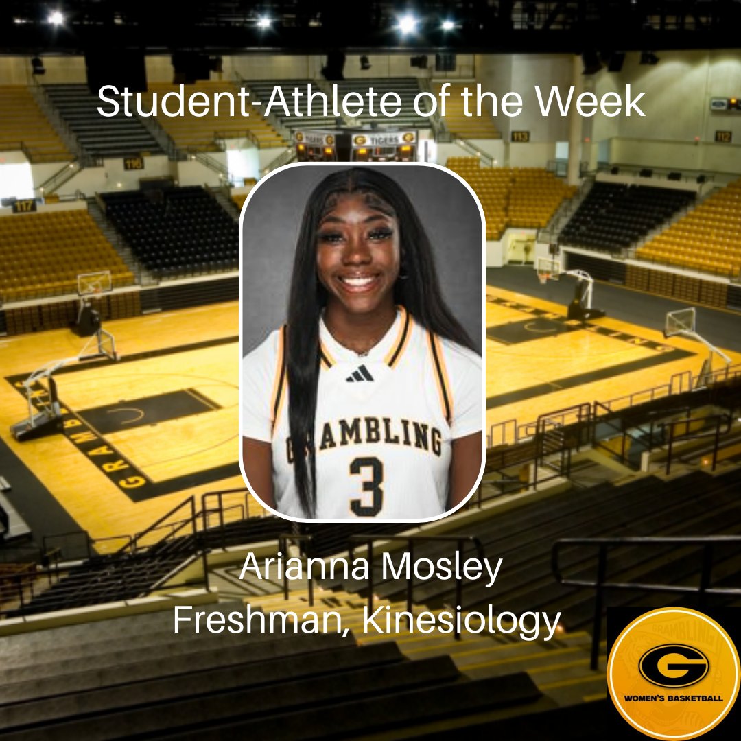 gsuacademics's tweet photo. This week, our student-athlete of the week is our Freshman Shooting Guard Arianna Mosley of the @GSU_WBK !
Arianna has continued to maintain all A's and B's through her first semester in college!
Help us show love to @AriannaMosley12 🐯🎉🗑️🏀 #ThisIsTheG #MondayMotivation https://t.co/X15OZPZoWN