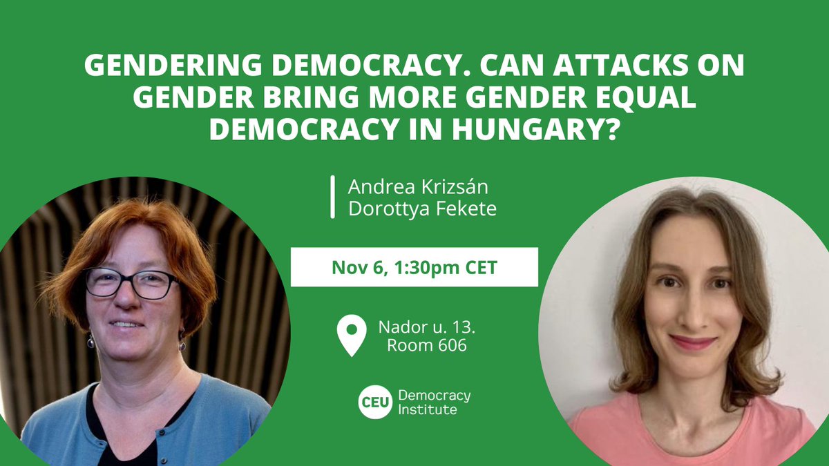 CEU Democracy Institute (@ceudeminst) on Twitter photo Mark your calendar for the next seminar of our Inequalities and Democracy Workgroup!
🗓️ Nov 6, 1:30pm
🗣️ <a href="/AndreaKrizsan1/">Andrea Krizsan</a>
🗣️ Dorottya Fekete
Details:
👉 cutt.ly/awEMqO2U
Registration:
👉cutt.ly/9wEMq7B2 Mark your calendar for the next seminar of our Inequalities and Democracy Workgroup!
🗓️ Nov 6, 1:30pm
🗣️ <a href="/AndreaKrizsan1/">Andrea Krizsan</a>
🗣️ Dorottya Fekete
Details:
👉 cutt.ly/awEMqO2U
Registration:
👉cutt.ly/9wEMq7B2