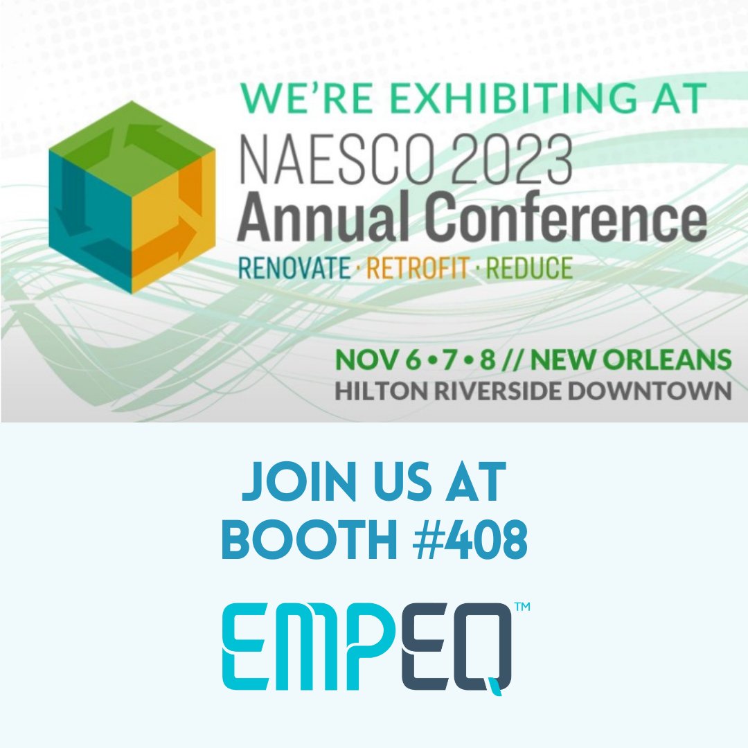 EmpowerEquity's tweet photo. Only one week left until the R3 Conference and Innovation Expo! Join EMPEQ at Booth #408 as we spend the week celebrating 40 years of @NaescoNews' support for the ESCO industry.
#EMPEQ #R3Conference #NAESCO #ESCO #CleanDataCleanPlanet #DropThePen #FastSiteSurvey #technology https://t.co/eNoItHCN91