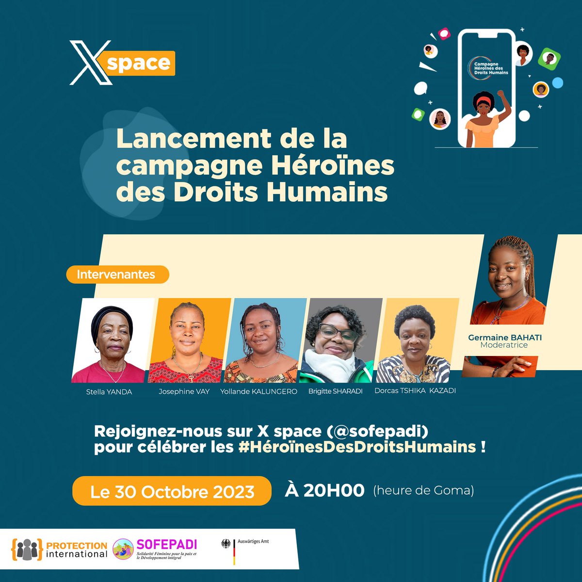Ce soir à 20h00, heure de #Goma joignez-vous à nous pour participer au lancement de la campagne #HéroïnesDesDroitsHumains afin de promouvoir le travail des défenseures des droits humains ainsi que leur rôle légitime en RDC. Définissez un rappel 👇 x.com/i/spaces/1OwxW…