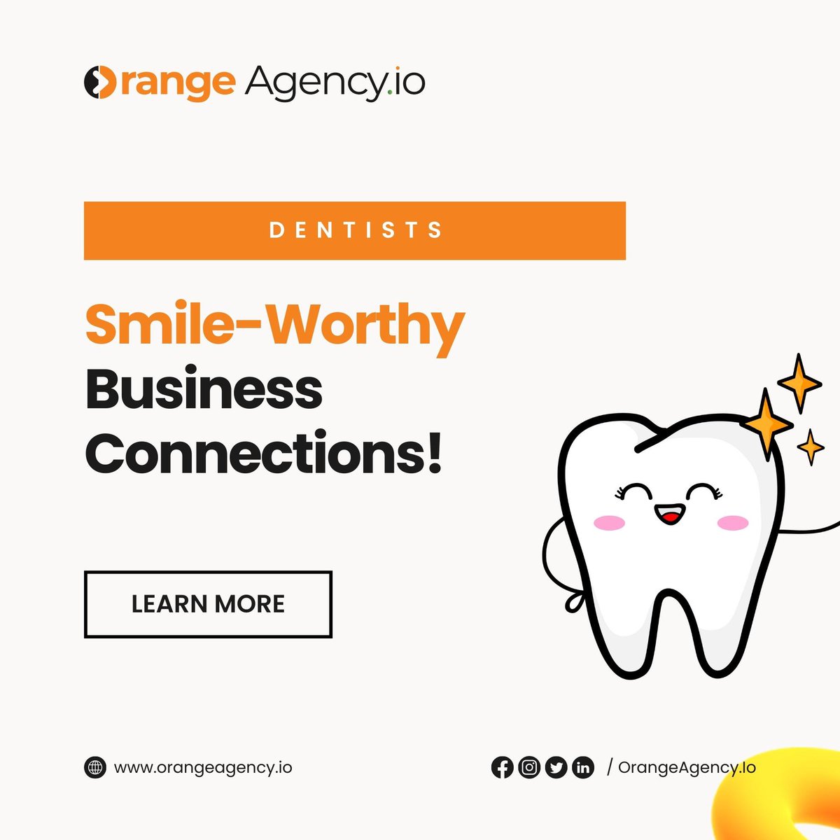 Smile-Worthy Business Connections!

Connect with Success! tinyurl.com/bdfb2jes

#OrangeAgency #DentalLeads #LinkedInDental #DentalConnections #DentalB2B #DentalSuccess #DentalNetworking #DentalProfessionals
#LinkedInDentists #DentalGrowth #Halloween #FNAF #Dagestan #Friends