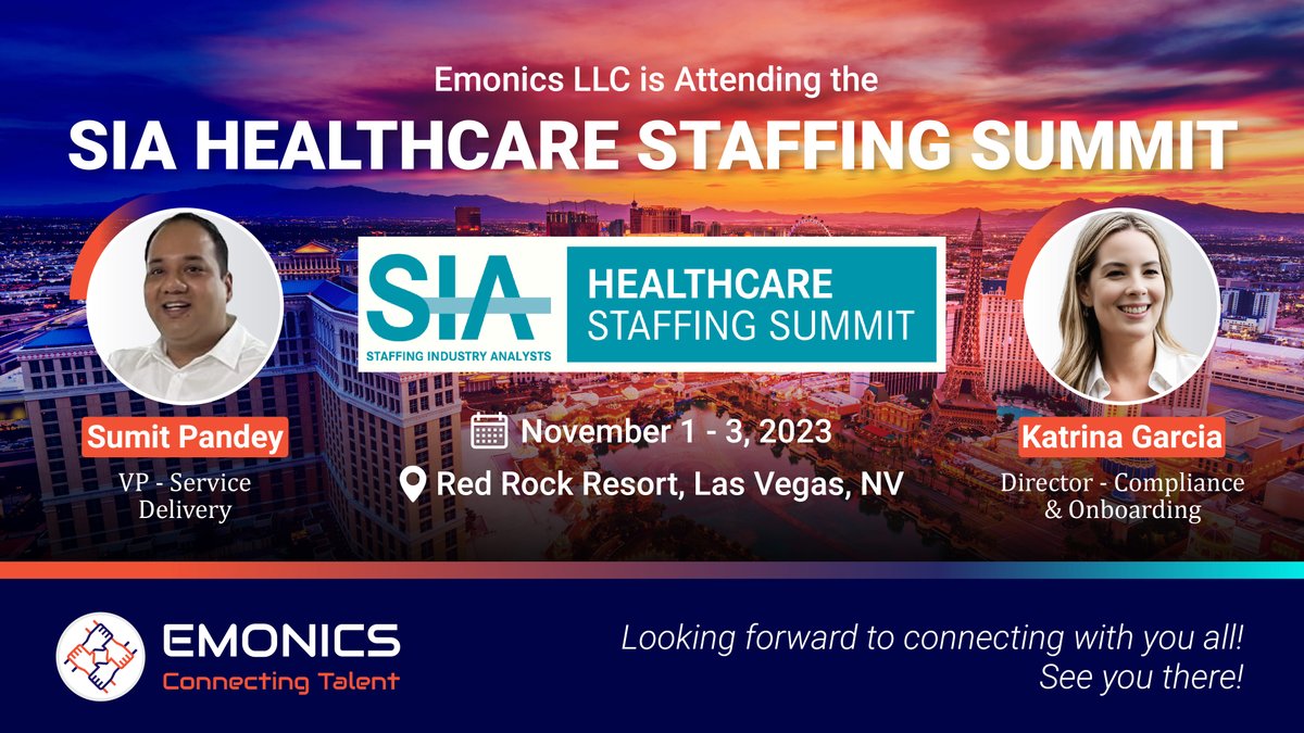 emonics_llc's tweet photo. @emonics_llc can't wait to join the prestigious event SIA Healthcare Staffing Summit 2023! Here, we'll connect with fellow industry enthusiasts &amp; draw inspiration from the brilliant minds.
 See you there!

#HCStaffSummit #itstaffing #usstaffing #recruitment #emonics #emonicsllc https://t.co/5tH207xXmQ