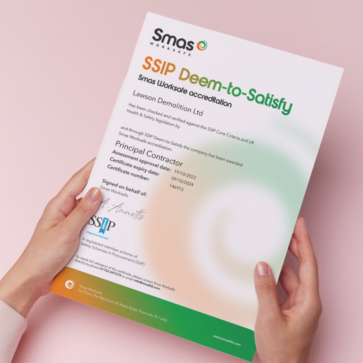 LawsonDemo's tweet photo. 👏 Another fabulous achievement from our team, we have received our certificate from Smas Worksafe for meeting the SSiP Core Criteria under UK H&amp;S legislation. #Lawsondemolition #lawsongroup #demolition #accrediation #certificate #demolitioncontractors #verified #achievement https://t.co/NFNq5P4y6x