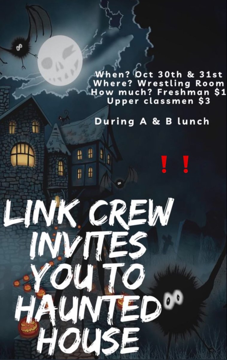 EastsideASB's tweet photo. Lions! Link Crew is hosting their Haunted House starting TODAY and TOMORROW! Come stop by and join in on the fun! 👻🤡 https://t.co/EC14jn2mvO