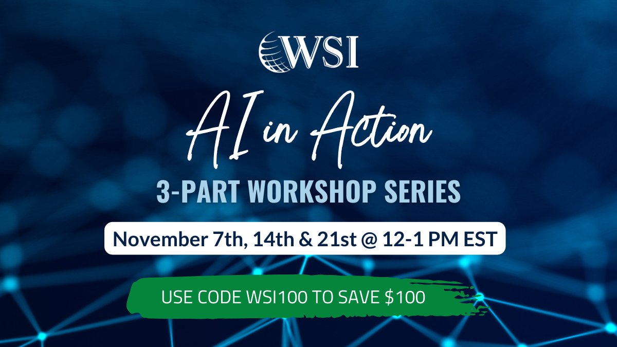 SMB owners, marketers, &amp; revenue teams - master #AI hands-on in this 3-part workshop by <a href="/wsiworld/">WSI World</a>! Led by expert Robert Mitchell, gain insights into fundamentals, prompt engineering &amp; apps. Starts 11/7. Use #PromoCode  WSI100 for $100 off!
Register Here: ave.li/X-AI-workshop