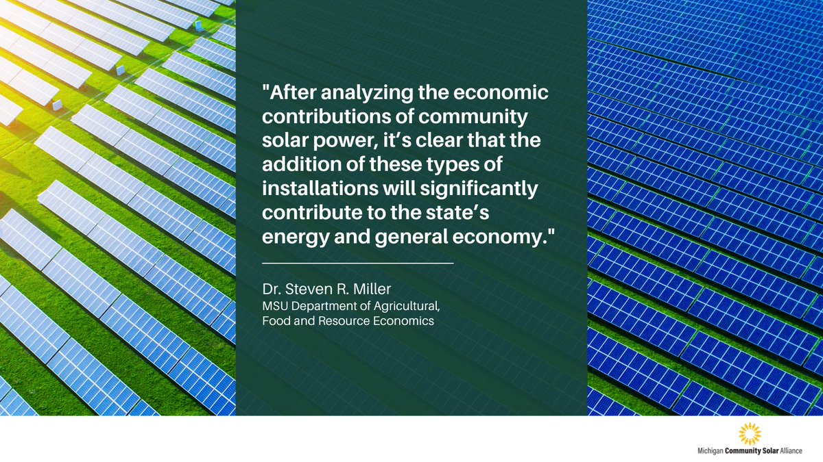 According to a <a href="/michiganstateu/">MSU</a>, the installation and maintenance of #MICommunitySolar would create 18,500 well-paying jobs and contribute $1.4 billion to the economy over the next 30 years. Explore the findings: bit.ly/3G2coc4