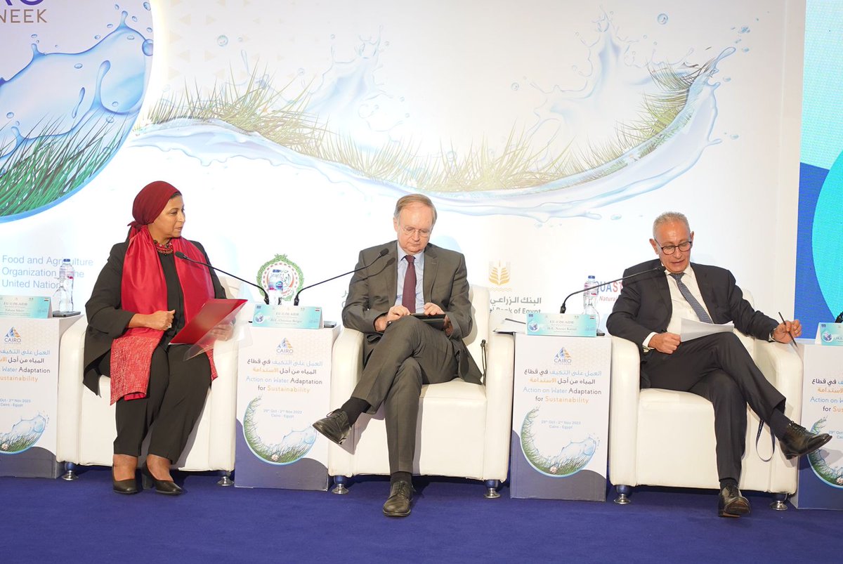 UfMSecretariat's tweet photo. The #UfM, @AfDB_Group, @EU_Commission is co-hosting today the Water Finance &amp; Investment Conference at the @cairowaterweek : Amidst the dire humanitarian situation in Gaza, we recall that #water is a fundamental and basic human right that we must defend. 💧🕊️  #CWW2023 https://t.co/DqQ8I3jjvv