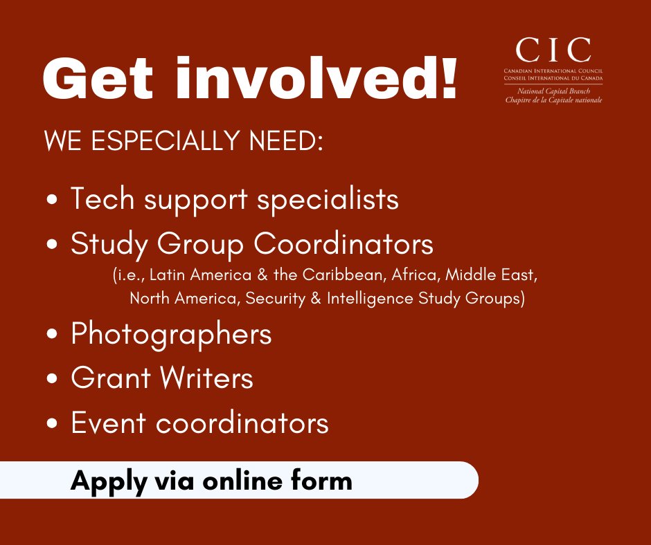 🌍 Shape Canada's Global Impact! Join our passionate volunteer team at the Canadian International Council. Be part of in-person and online speaker events and support our programming. Your time makes a difference. Sign up: forms.gle/FPJH1A3iDYhYj8…  #CICVolunteers #MakeAnImpact