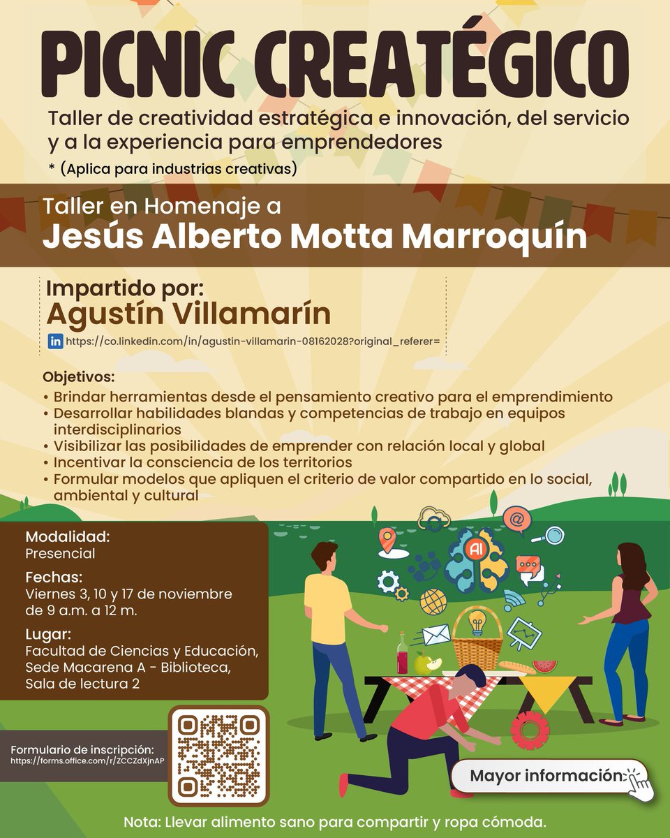 Aún puedes inscribirte. No te quedes por fuera y certifícate con este taller.

#Docente👩‍🏫 #Estudiante 🧑‍🎓 #Investigador 🧑‍🔬 de la <a href="/udistrital/">UniversidadDistrital</a>.  

Docente: Agustín Villamarín 
➡️🪪 co.linkedin.com/in/agustin-vil…

Quedan pocos cupos, inscríbete ya 👇 forms.office.com/r/ZCCZdXjnAP